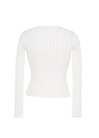 A flat lay of the back of the Peplum Cardigan in Pointelle Knit in ivory.