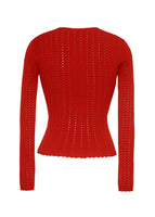 A flat lay of the back of the Cardigan in Pointelle Knit in the shade Vermilion.