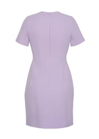 Ghost image of the back of the flynn dress in wool crepe in lavender