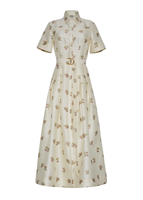 Ghost image of the Leighton Dress in Printed Silk Wool in cream floral. 