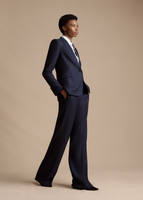 A model wearing the Full Leg Trouser in Stretch Canvas, paired with Single Breasted Blazer in Stretch Canvas.