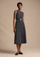 knot buckle belt paired with the eloise dress in corded tweed