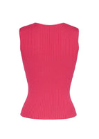 A flat lay of the back of the Shell in Silk Cashmere Ribbed Knit in hot pink.