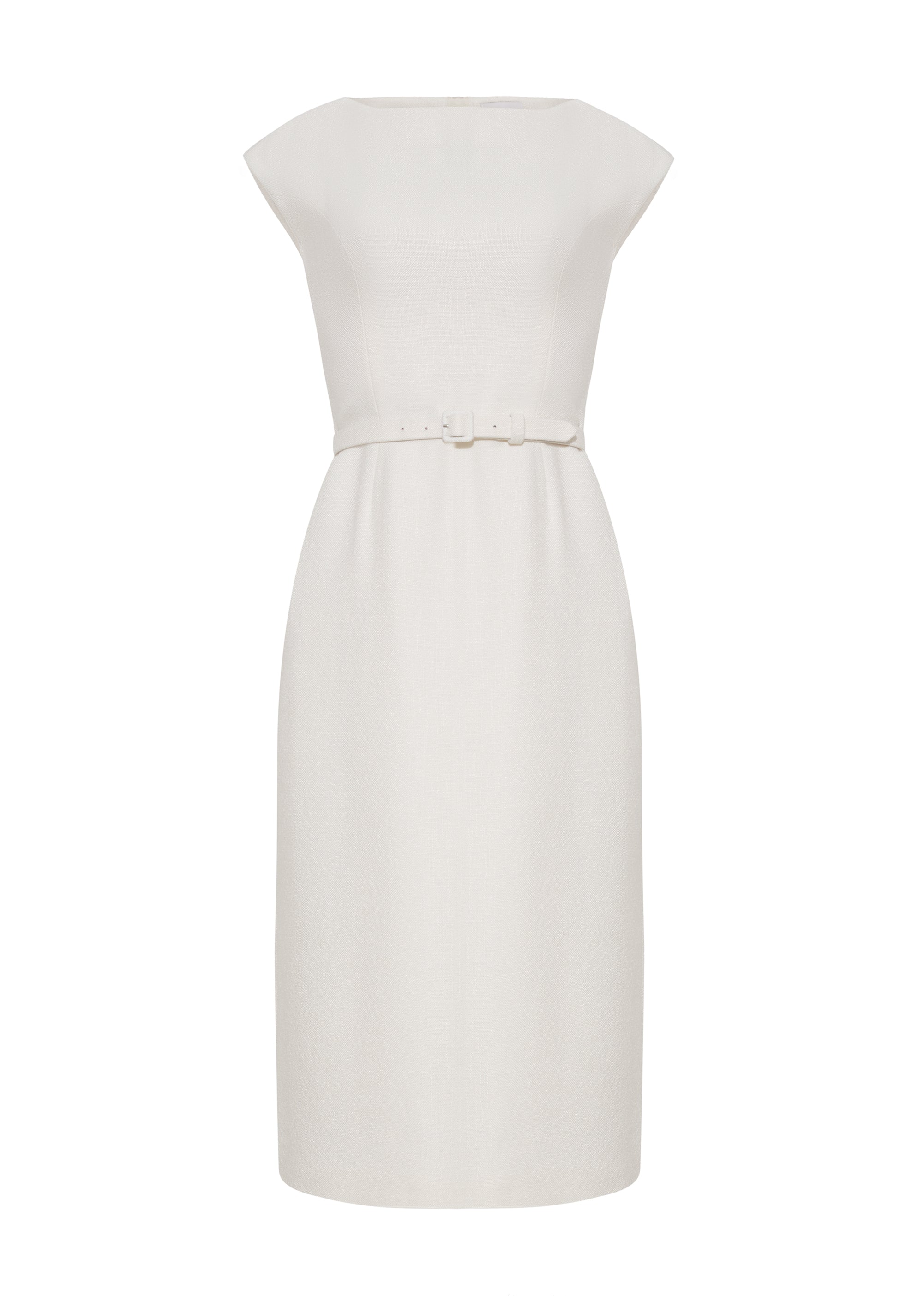 ivory sheath dress Modern Belted Elbow Sleeve - Silk organza midi sheath dress in ivory with raw Sheath/Column Scoop Short Sleeves Tea-Length