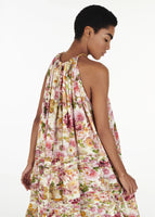 Back view of model wearing the Sabine Dress in Printed Crepe De Chine