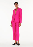 Image of a model wearing the Single Breasted Blazer in Wool Silk Gazar paired with the Sutton Pant in Wool Silk Gazar.