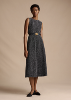 Model wearing the Eloise Dress in Corded Tweed with the Double Knot Belt.