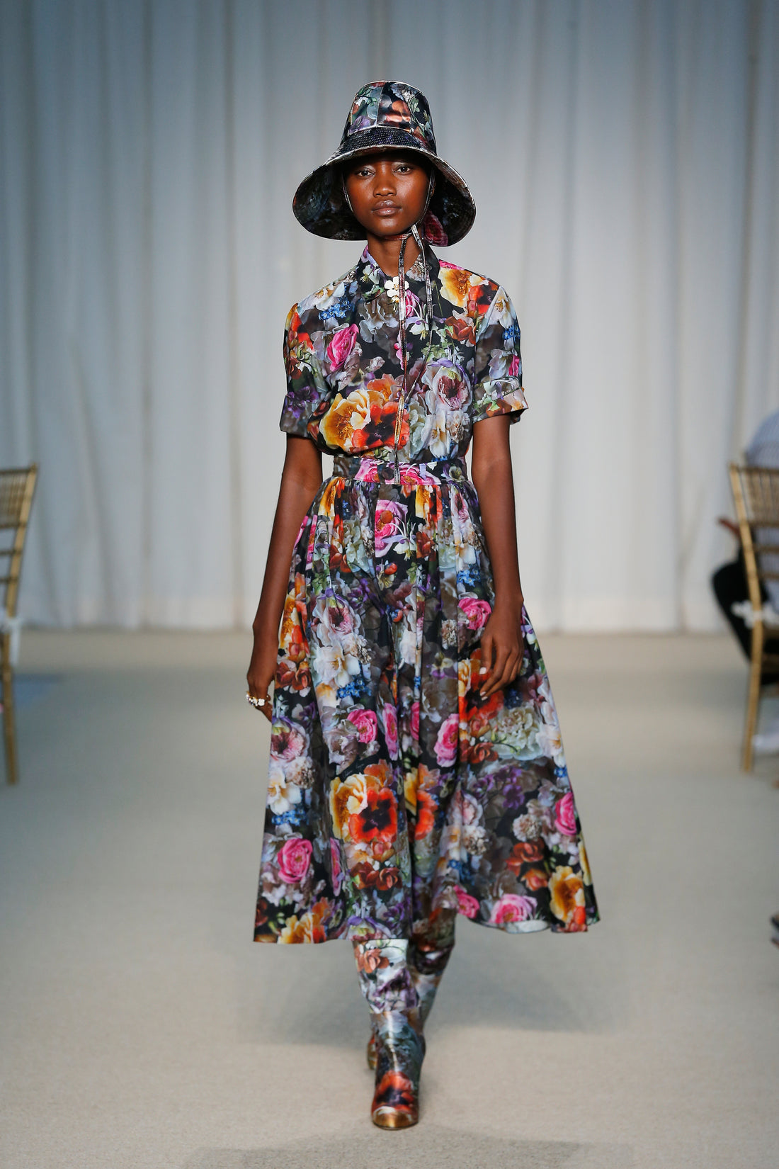 Main image of the Spring 2022 show, full floral look 