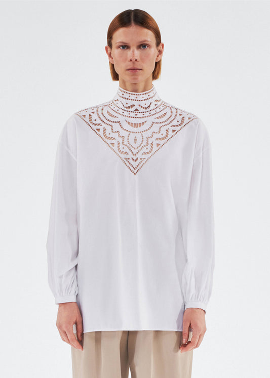 on figure front image of the Adam Lippes Sionna Top in Cotton Poplin in White