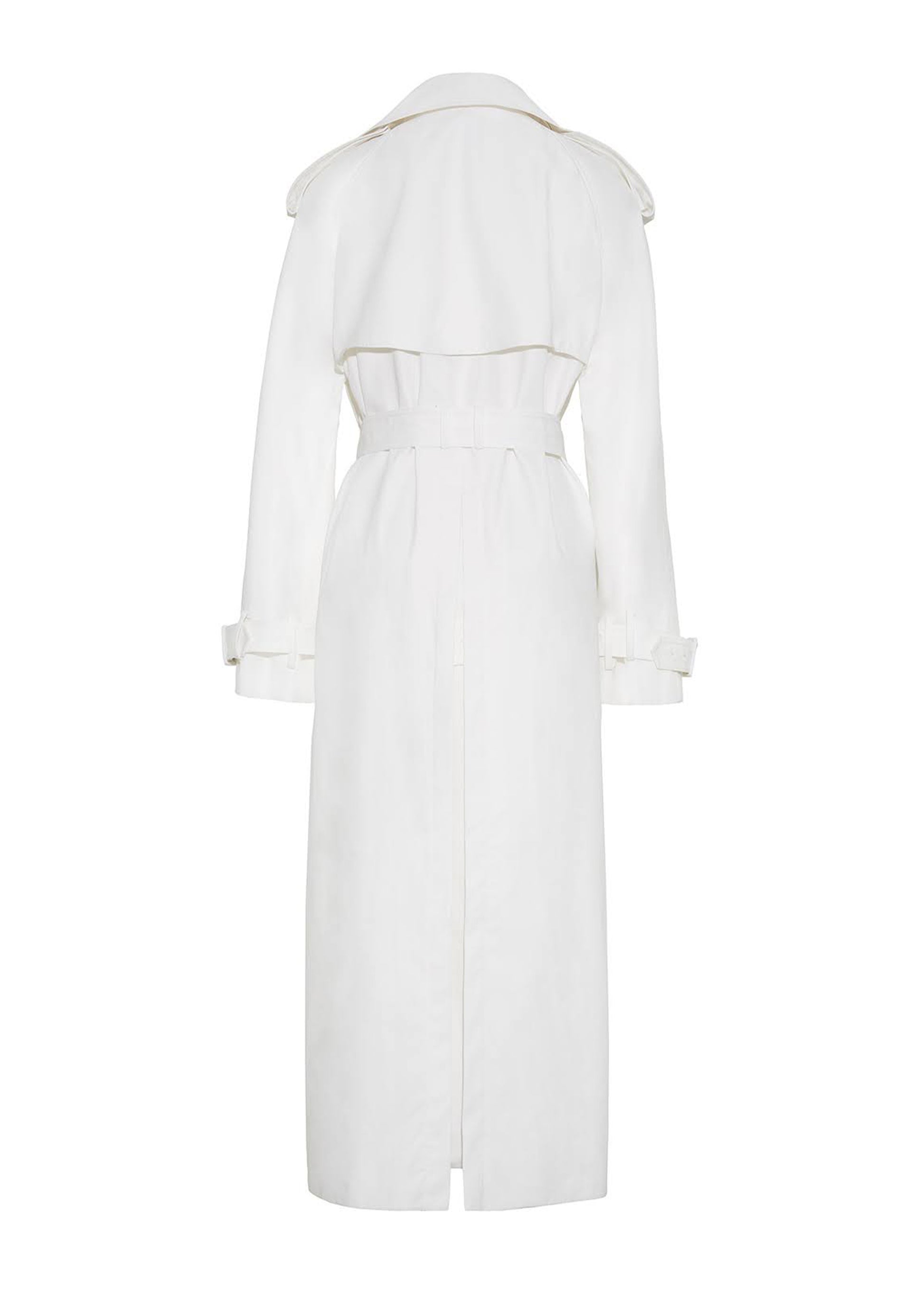 back ghost image of the Monte Trench Coat in Compact Cotton Poplin in White