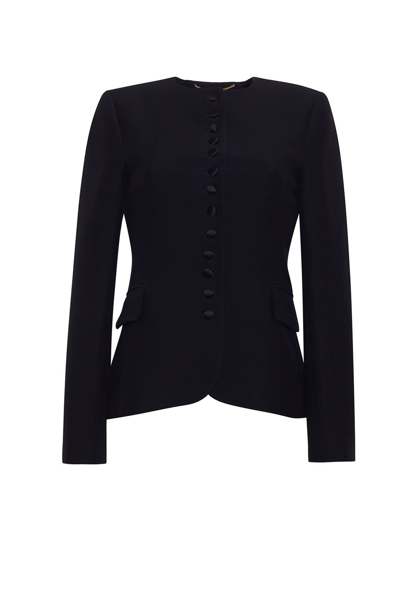 front ghost image of the Marin Jacket in Silk Wool in Black