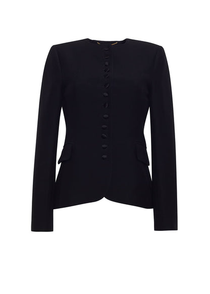 front ghost image of the Marin Jacket in Silk Wool in Black