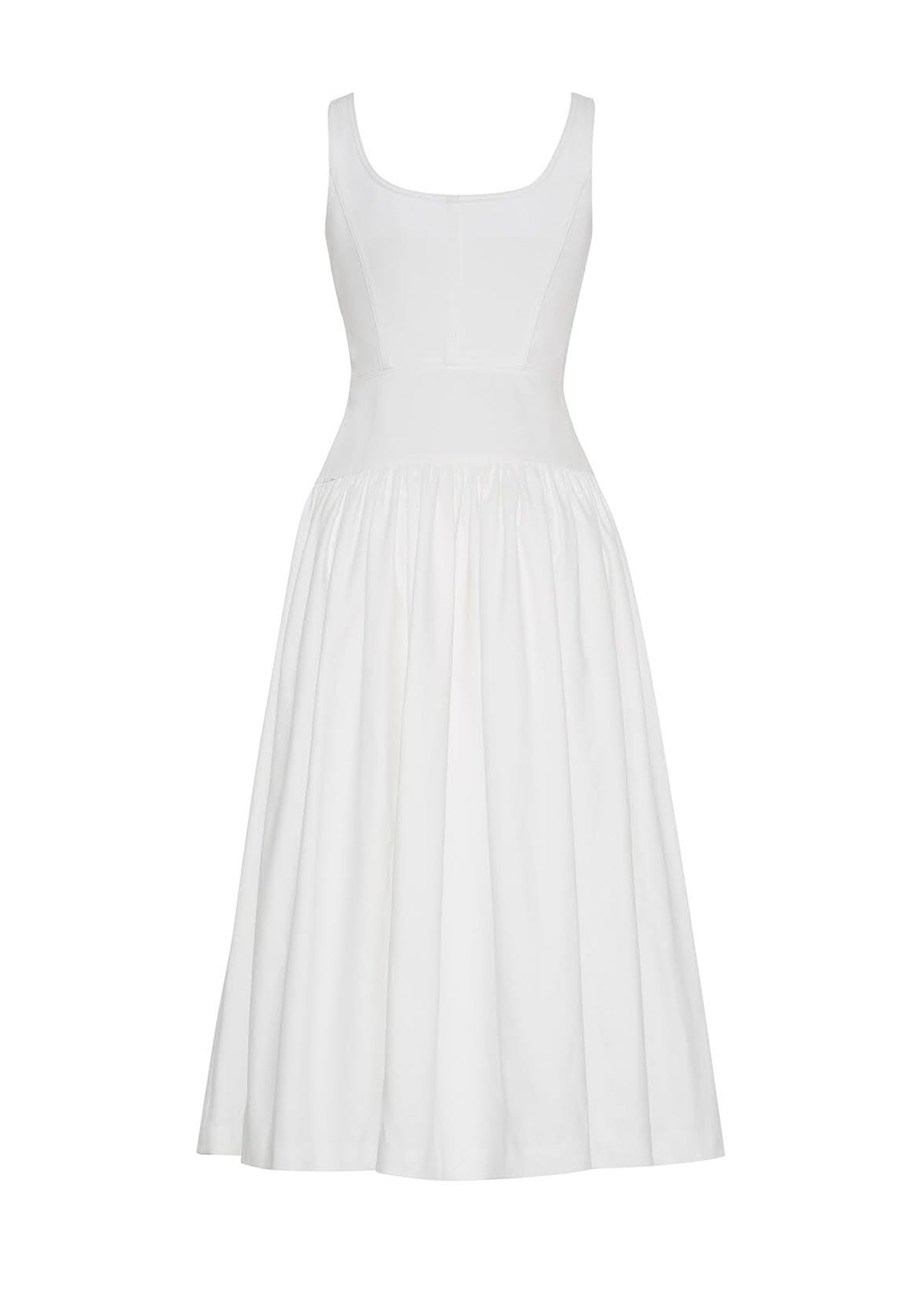 back ghost image of the Cassie Dress in White denim