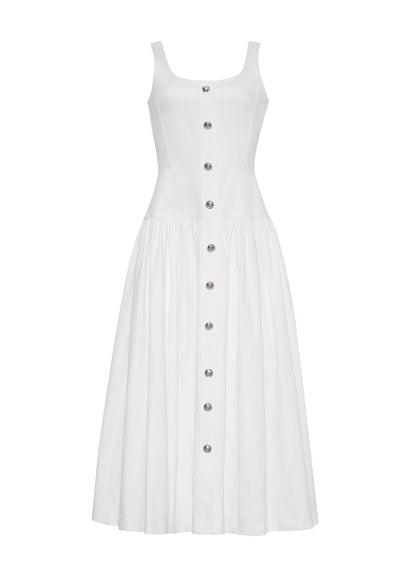 front ghost image of the Cassie Dress in White denim