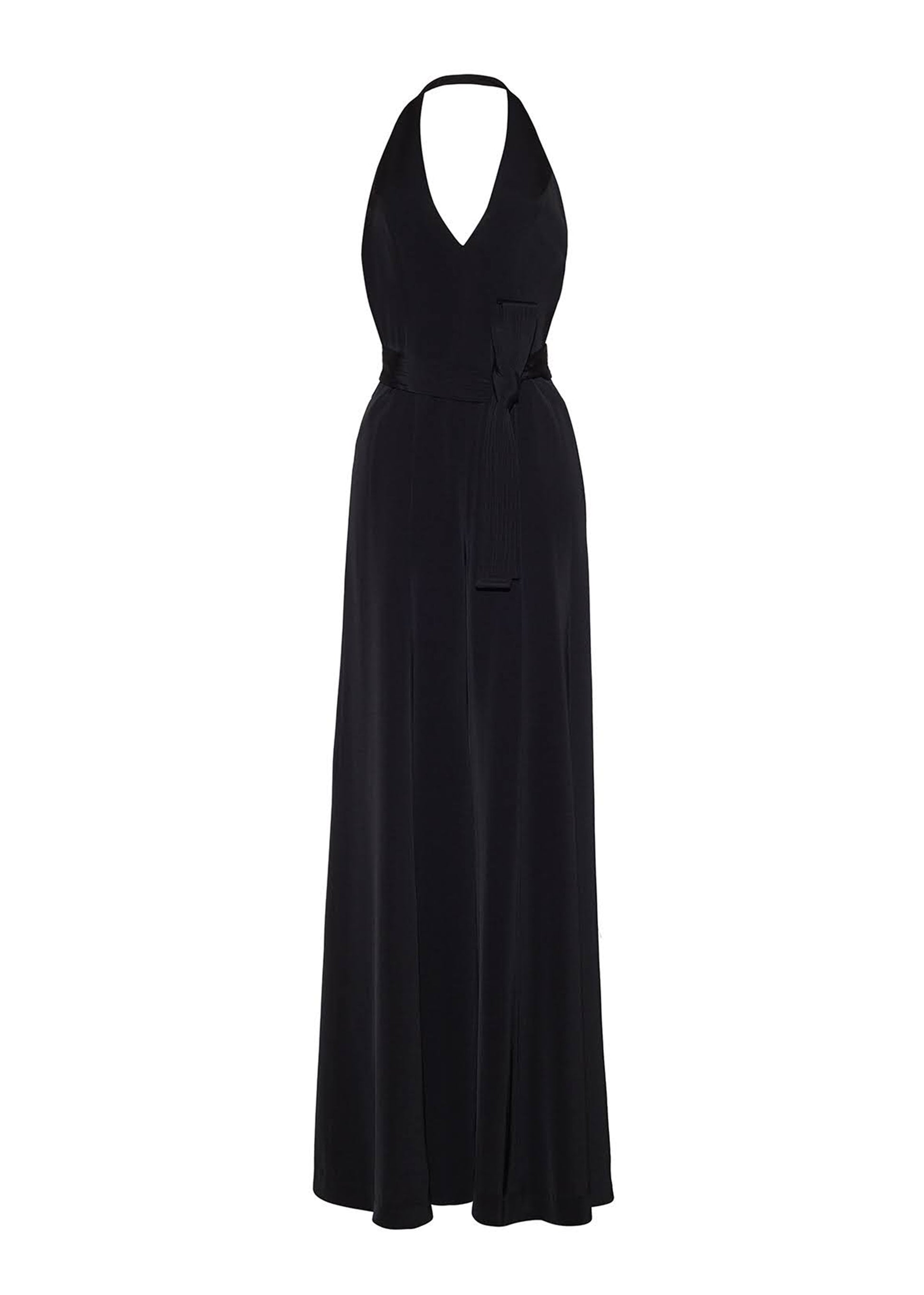 Front ghost image of the Gaia Jumpsuit in Silk Crepe in Black