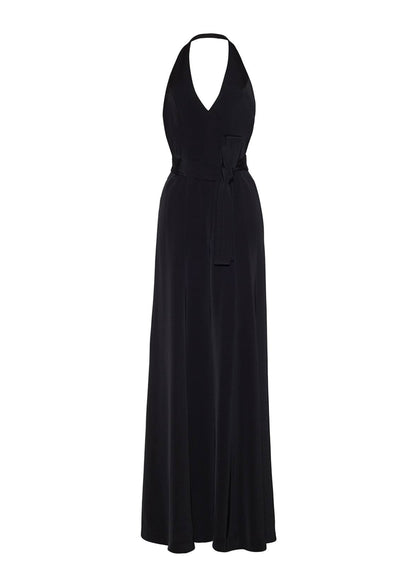 Front ghost image of the Gaia Jumpsuit in Silk Crepe in Black