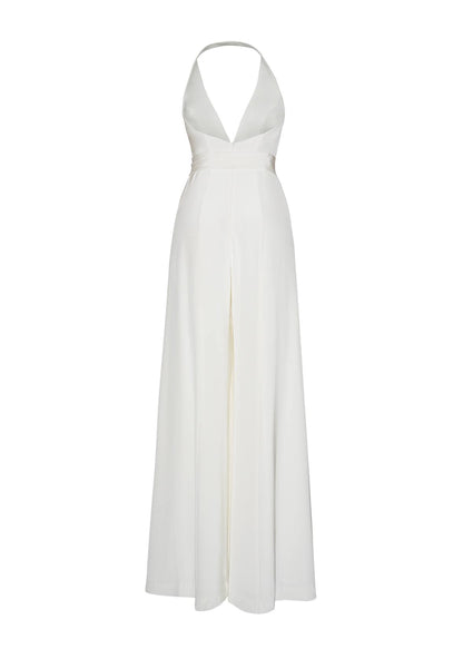 back ghost image of the Gaia Jumpsuit in Silk Crepe in Ivory