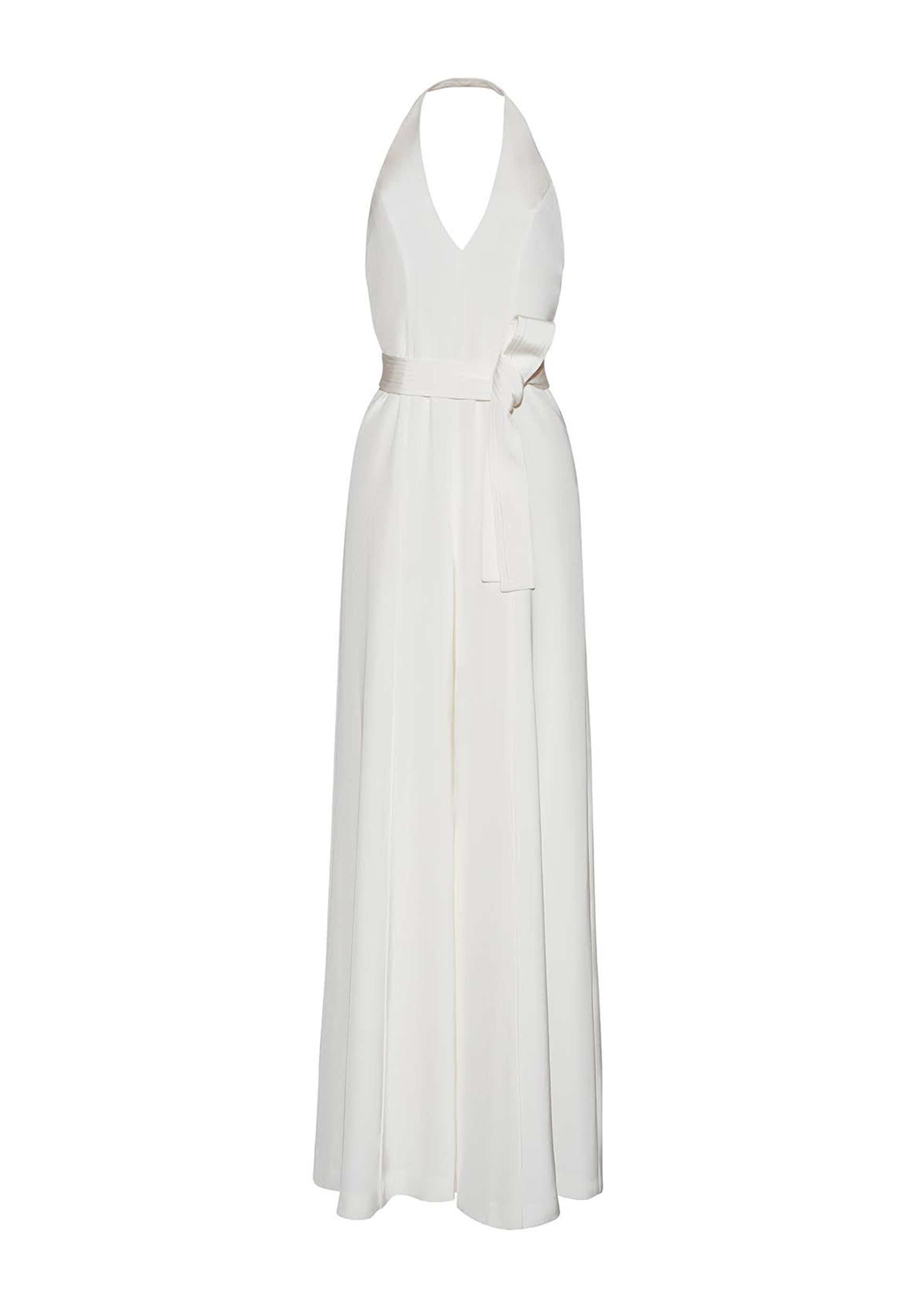 front ghost image of the Gaia Jumpsuit in Silk Crepe in Ivory