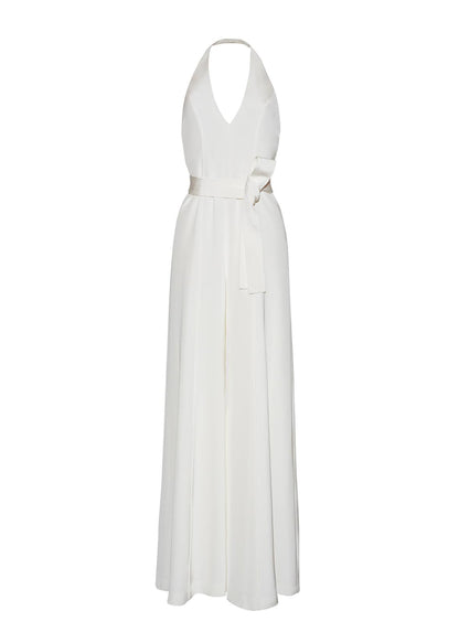 front ghost image of the Gaia Jumpsuit in Silk Crepe in Ivory