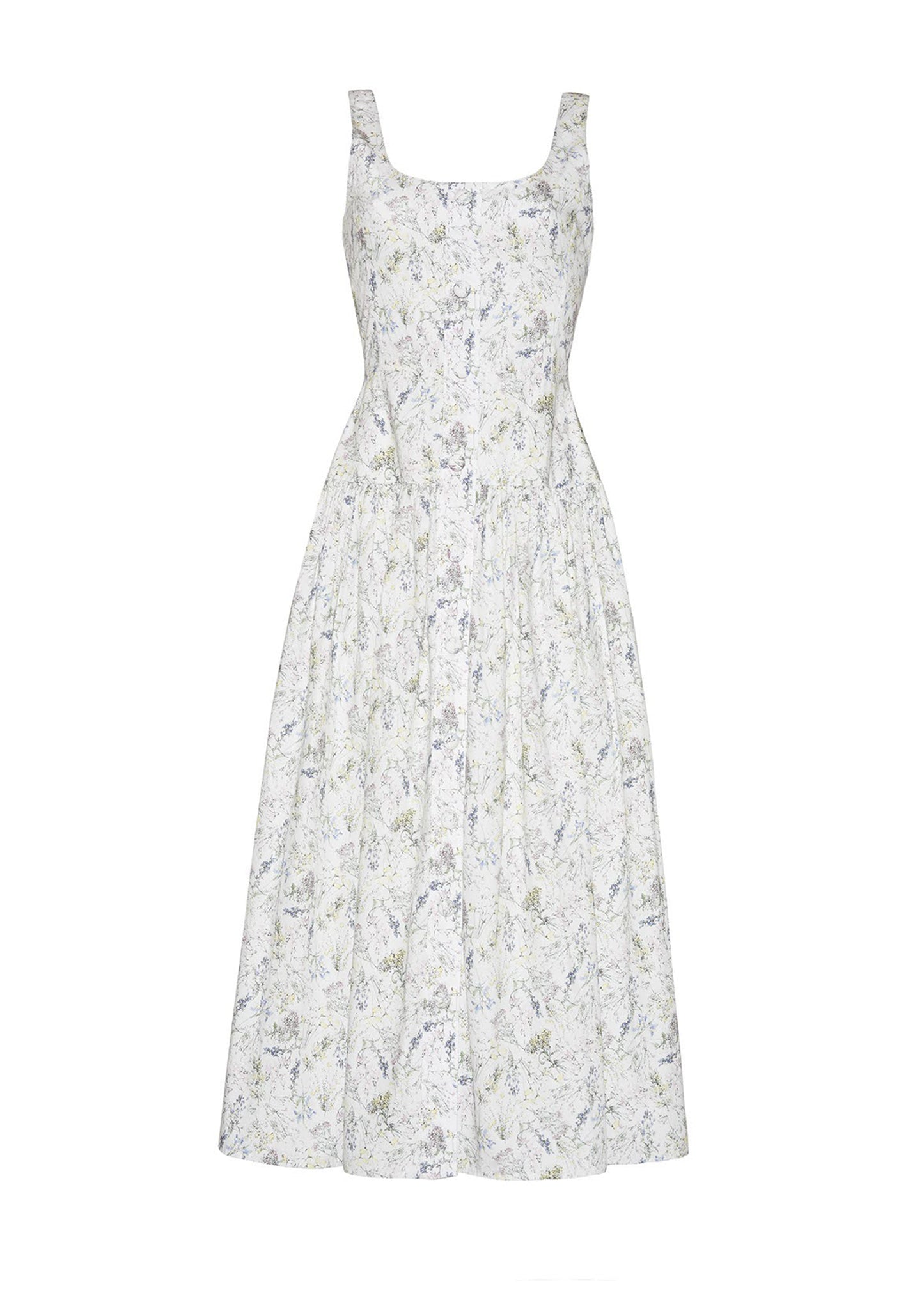 front ghost image of the Cassie Dress in Printed Poplin in Ivory/Floral