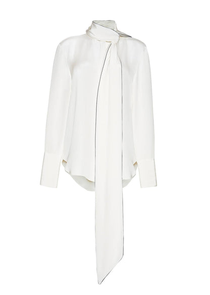 front ghost image of the Lee Blouse in Silk Crepe in Ivory