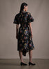 SHORT SLEEVE ASYMMETRICAL DRESS IN PRINTED VOILE