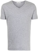 Gray short sleeve v-neck t-shirt in pima cotton.