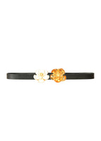 A belt with two rose buckles.
