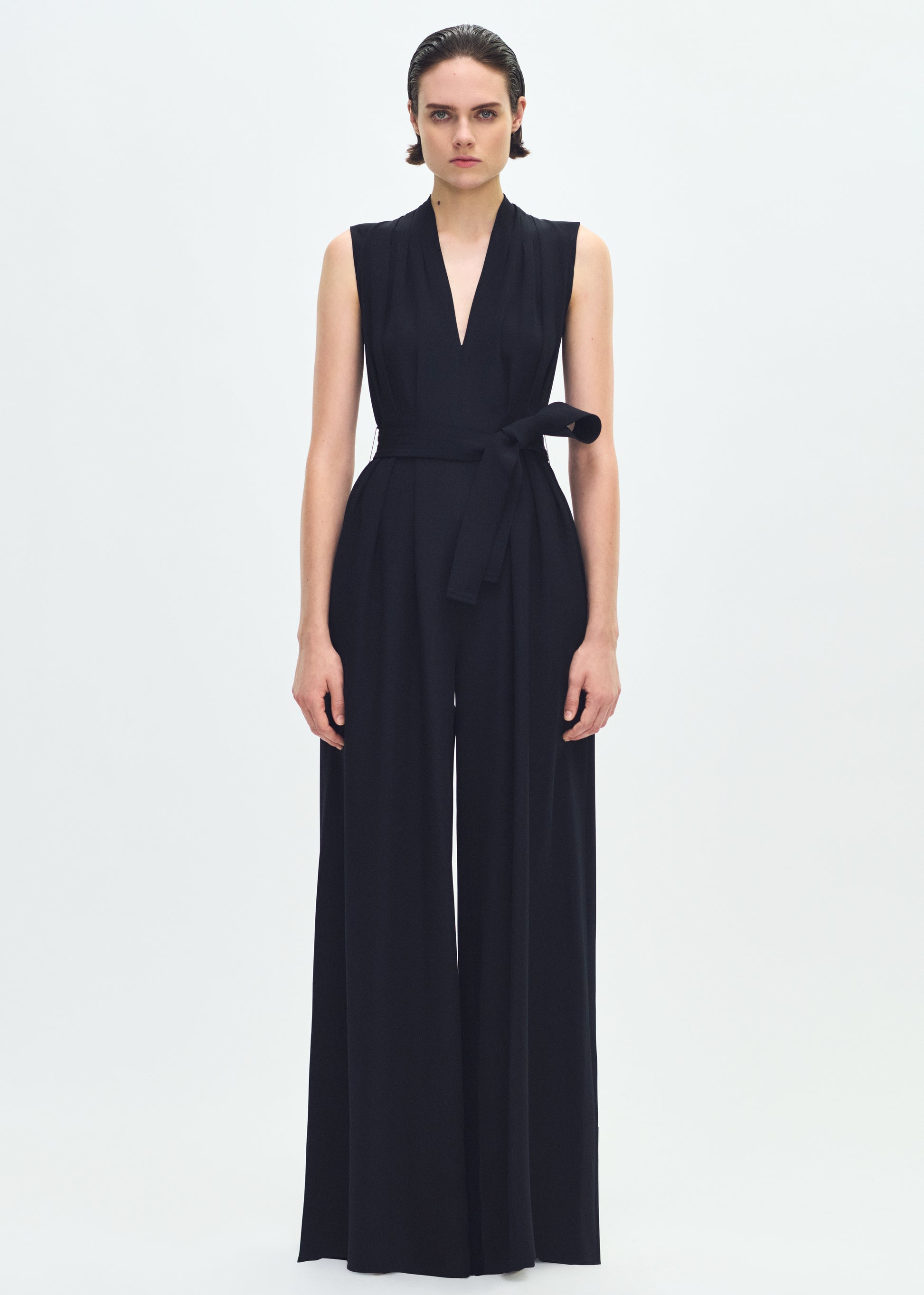 SLEEVELESS BELTED JUMPSUIT IN SILK CREPE Adam Lippes