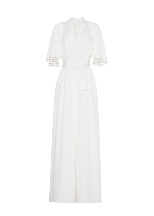 ghost front image of nansi jumpsuit with sleeve in white silk crepe by Adam Lippes