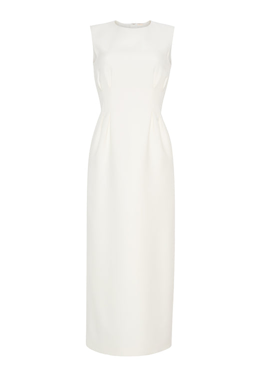 ghost image showing the front of the Ophelia Dress in Silk Wool in ivory by Adam Lippes