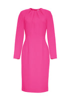A flat lay of the front of the Minton Dress in Wool Crepe in the shade hot pink. 