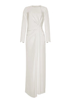 A flat lay of the front of the ivory Long Draped Dress in Silk Crepe.