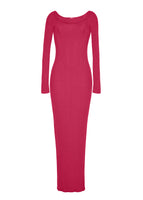 A flat lay of the front of the Florentine Dress in Silk Cashmere Ribbed Knit in hot pink.