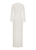 A flat lay of the back of the ivory Long Draped Dress in Silk Crepe.