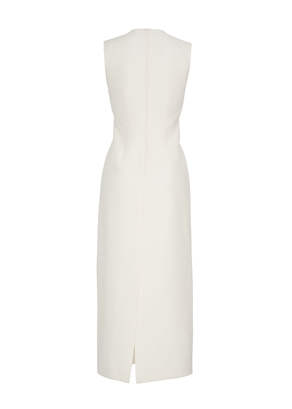 ghost image showing the back of the Ophelia Dress in Silk Wool in ivory.