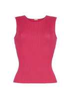 A flat lay of the front of the Shell in Silk Cashmere Ribbed Knit in hot pink.