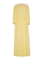 A ghost image of the front of the embroidered yoke dress in silk chiffon.