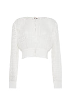 A ghost image of the front of the Malone Cardigan in Pleated Lace Knit