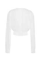 A ghost image of the back of the Malone Cardigan in Pleated Lace Knit