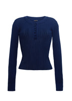 Ghost image of the front of the Parker Henley in Cashmere Silk Rib Knit in Navy