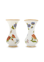 Pictured are a pair of hand-painted antique glass vases