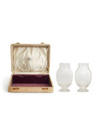 19th-Century Rock-Crystal Glass Vases, crafted by Baccarat  next to a wooden box.