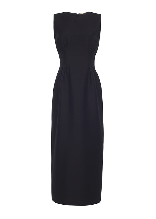 ghost front image of the Ophelia dress in silk wool in black