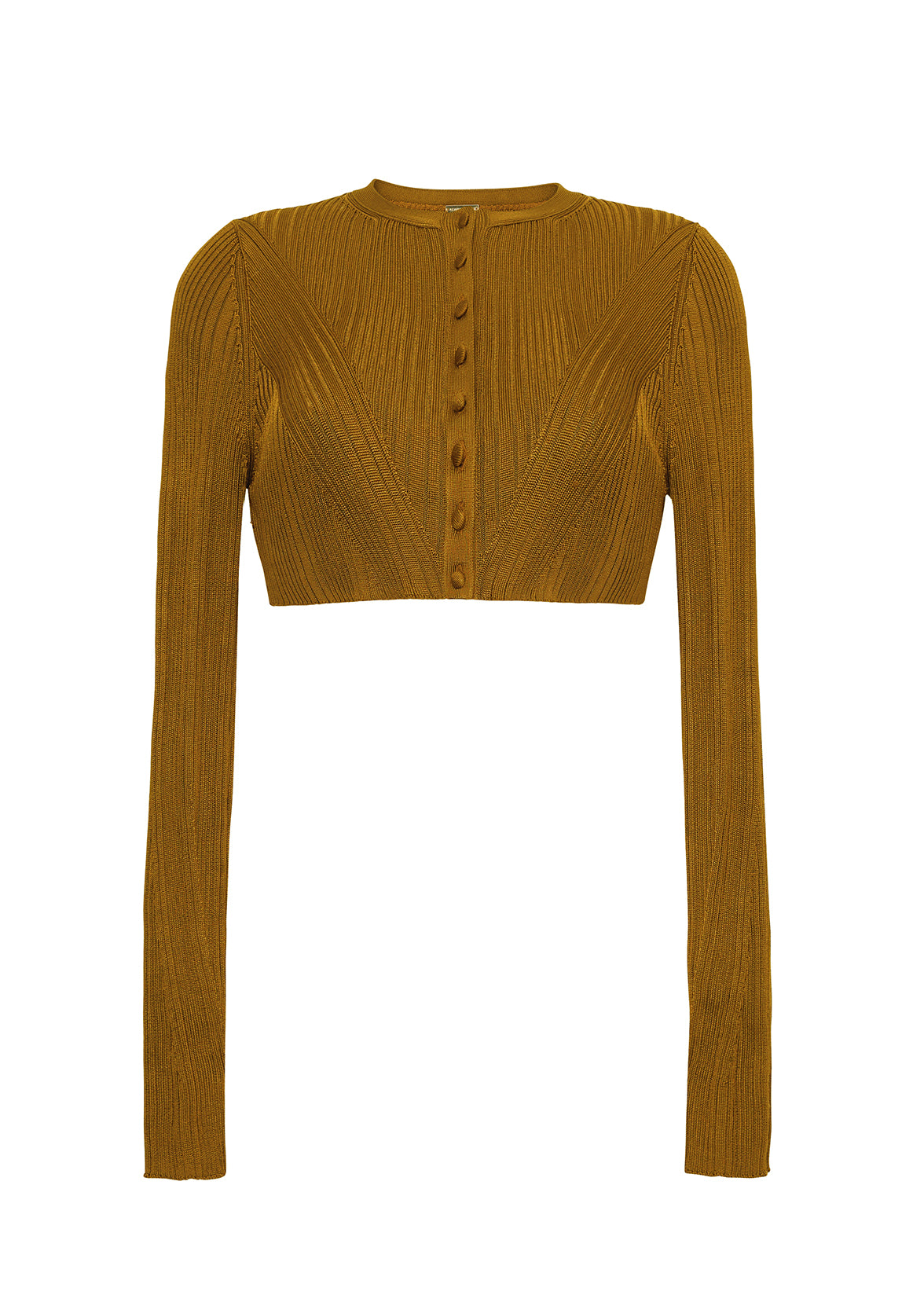 Ghost image of the front of the Glynis Cardigan in Silk Engineered Rib in Bronze