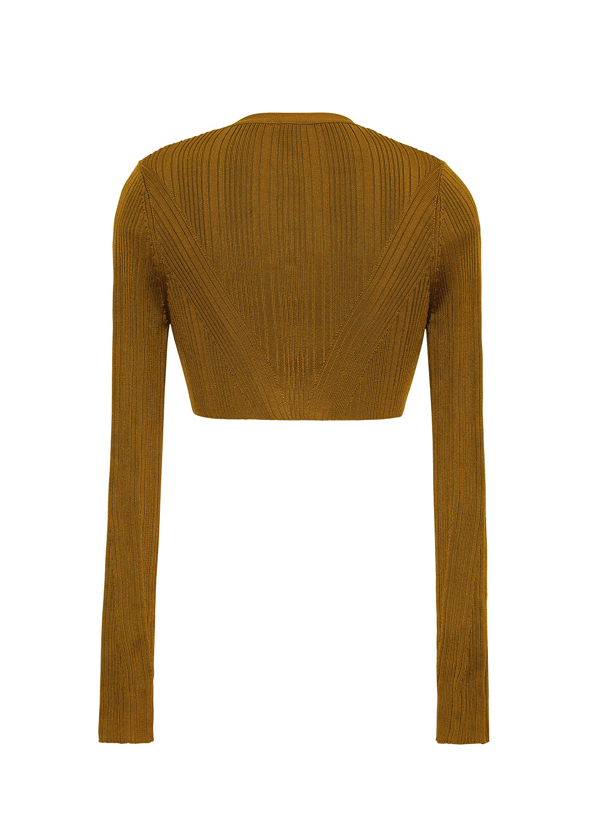 Ghost image of the back of the Glynis Cardigan in Silk Engineered Rib Bronze