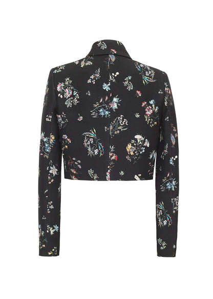 ghost image of the back of the cecil jacket in printed silk wool in black