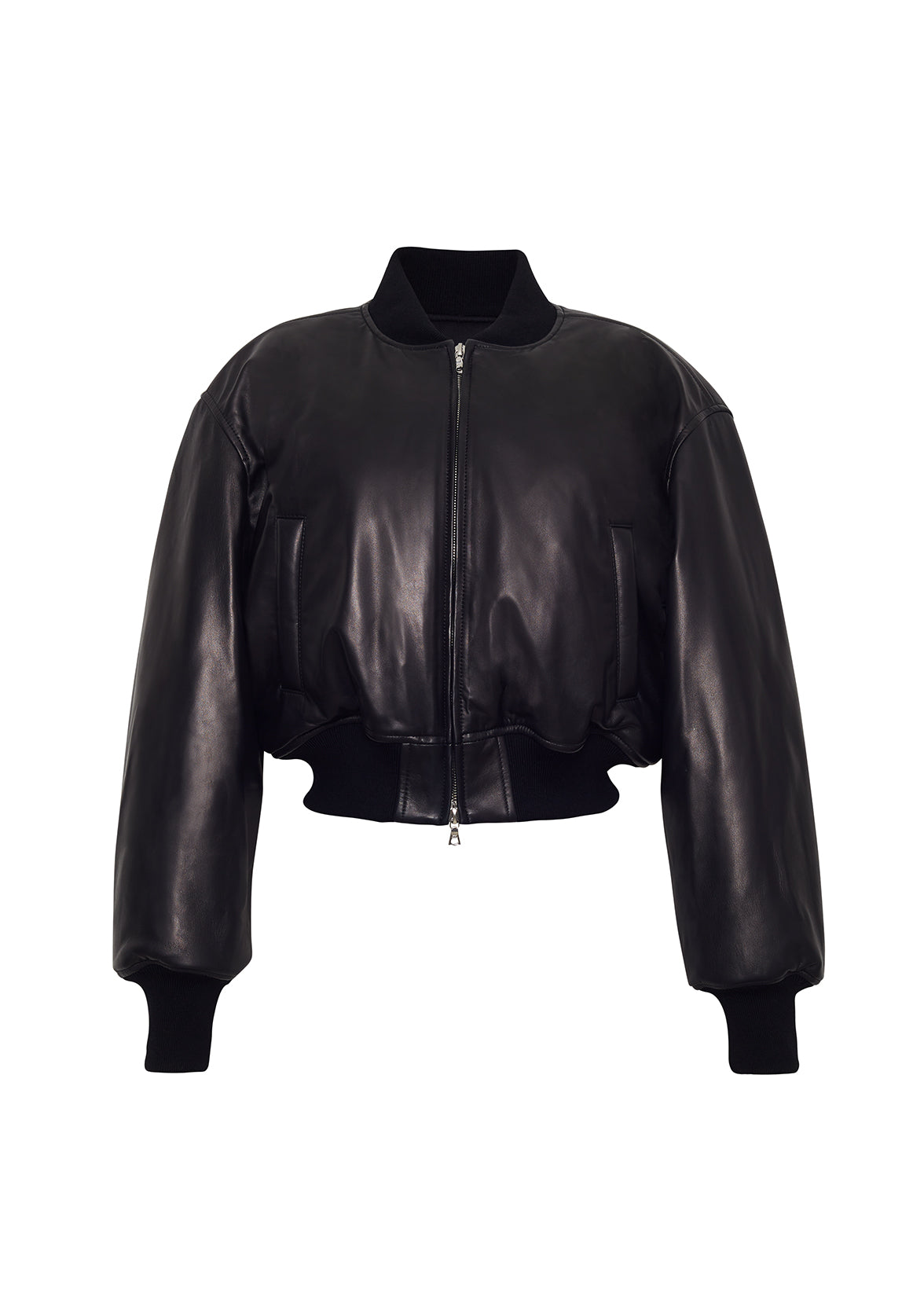 Ghost image of the front of the Bomber Jacket in Black Leather