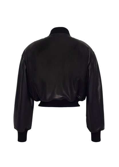 Ghost image of the back of the Bomber Jacket in Black Leather