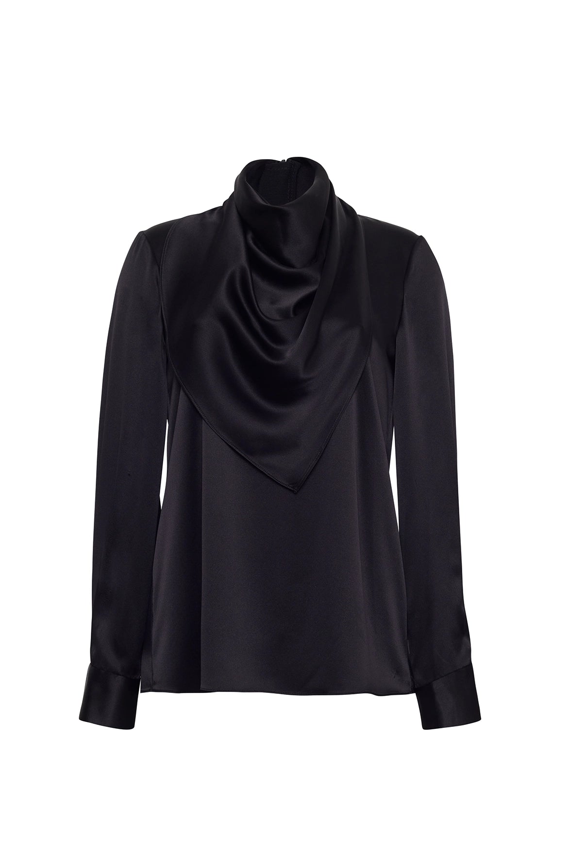 ghost image of the front of the bandera blouse in silk in black